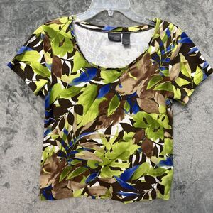 Chicos  Vintage size 1 Med top leaf green brown short sleeve